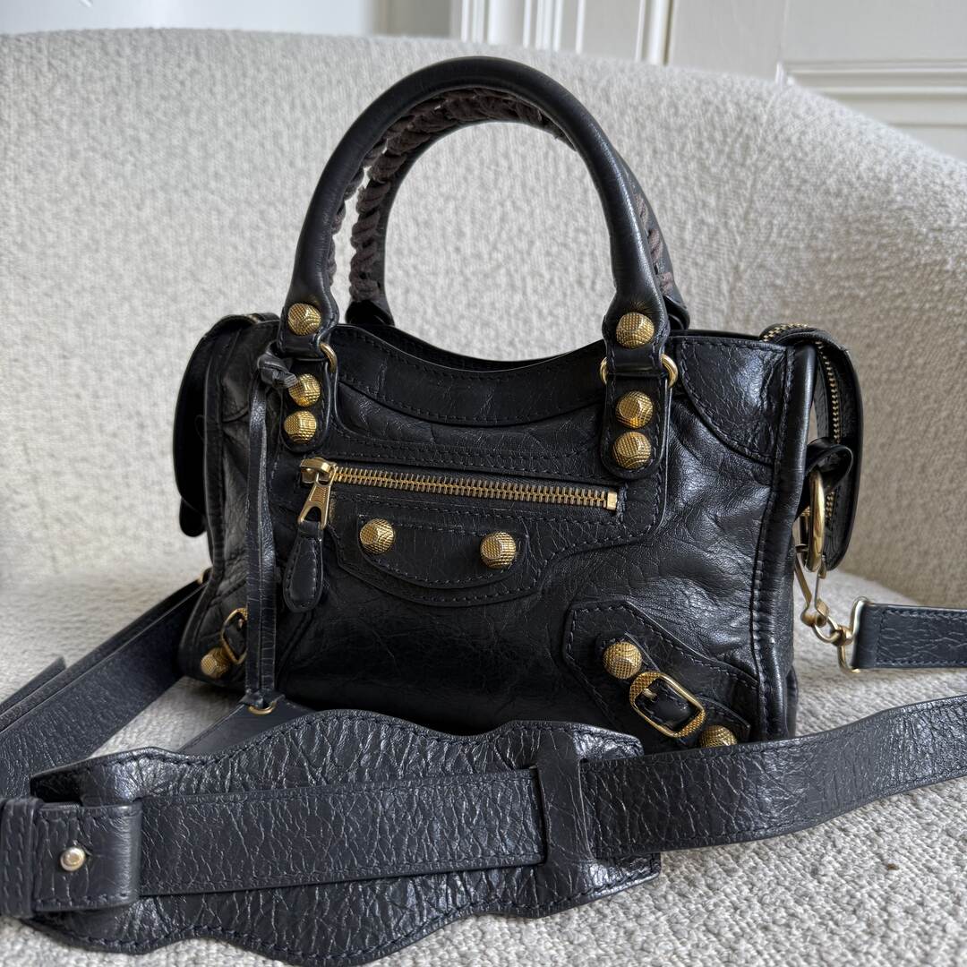 2016 Balenciaga The Mini City Leather Black Bag