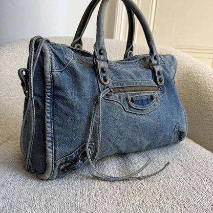 2024 Balenciaga Le City Blue Denim Bag