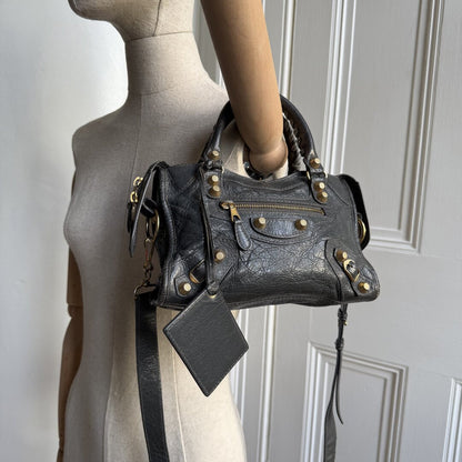 2015 Balenciaga The Mini City Leather Grey Bag