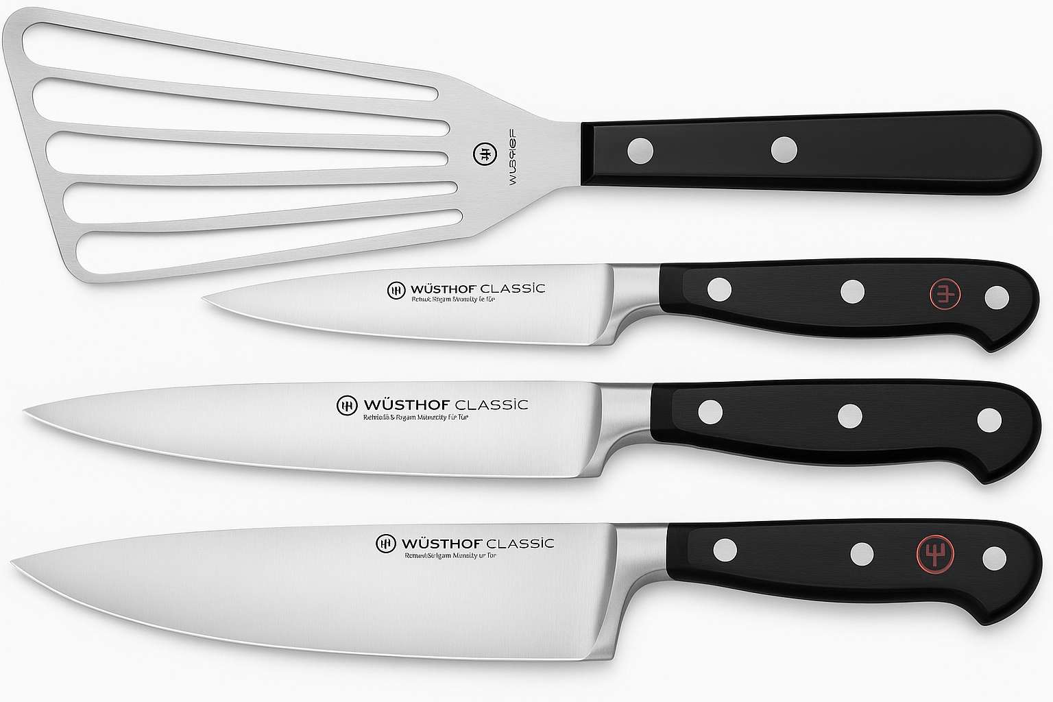 Special Bundle: WÜSTHOF Classic 3-Piece Chef's Knife Set + WÜSTHOF Gourmet 6.5" Offset Slotted Spatula