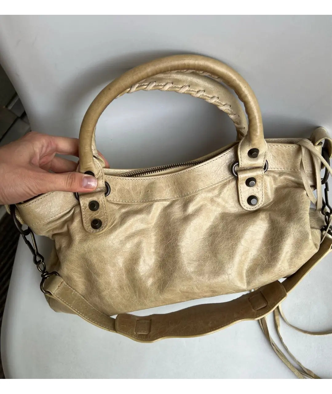 Balenciaga Beige Leather Top Handle Bag