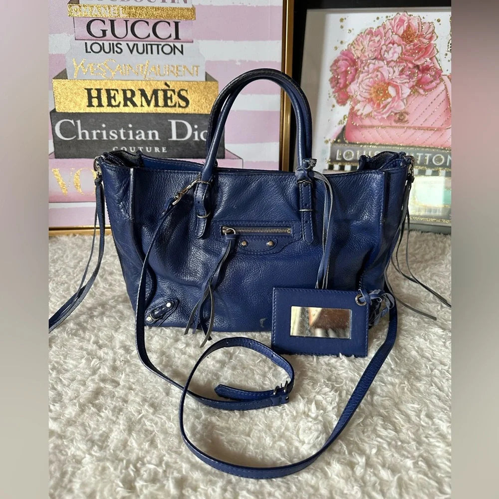 Balenciaga Mini City bag Zip Around Tote Navy with Mirror
