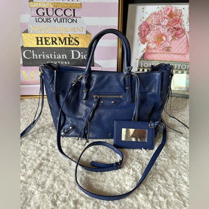 Balenciaga Mini City bag Zip Around Tote Navy with Mirror
