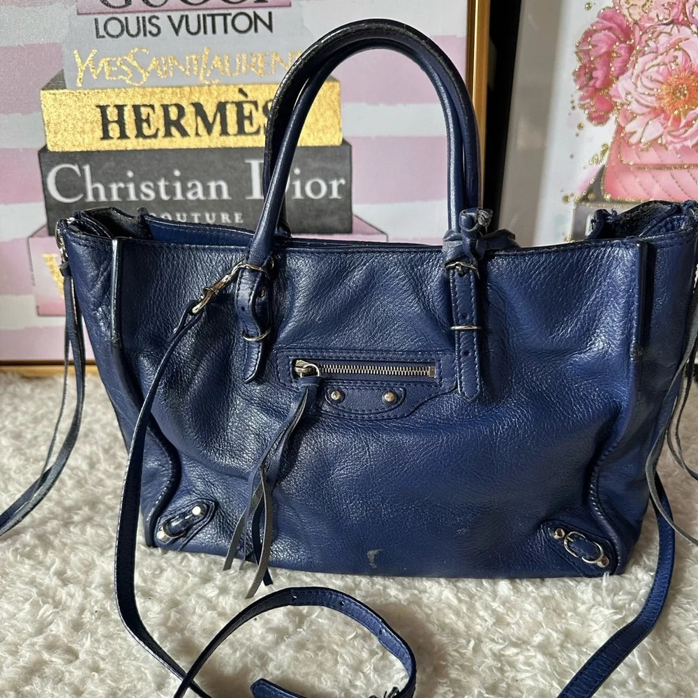 Balenciaga Mini City bag Zip Around Tote Navy with Mirror