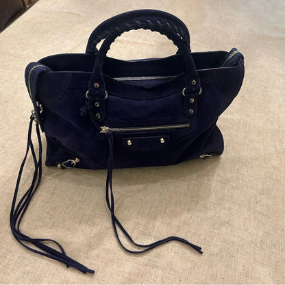 Balenciaga City Bag Blue Suede w/Silver tone hardware