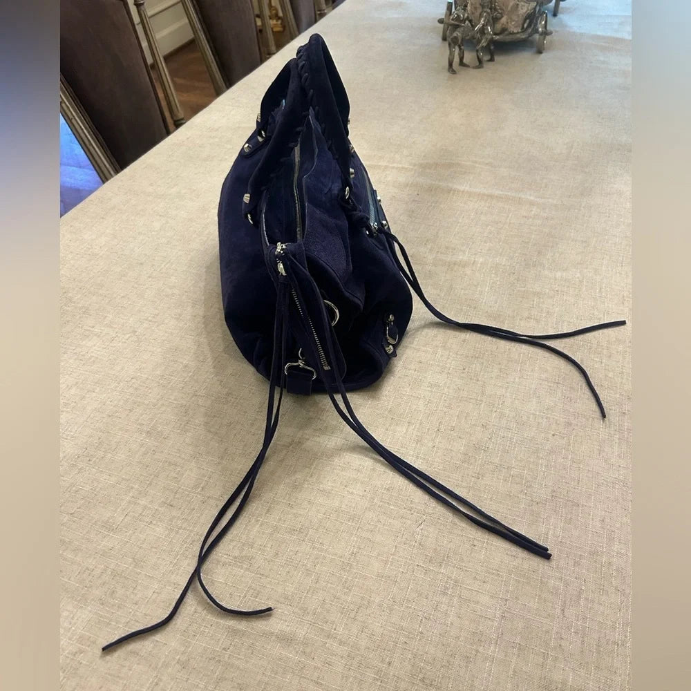 Balenciaga City Bag Blue Suede w/Silver tone hardware
