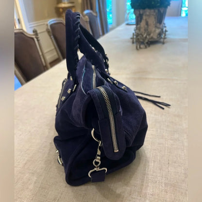 Balenciaga City Bag Blue Suede w/Silver tone hardware