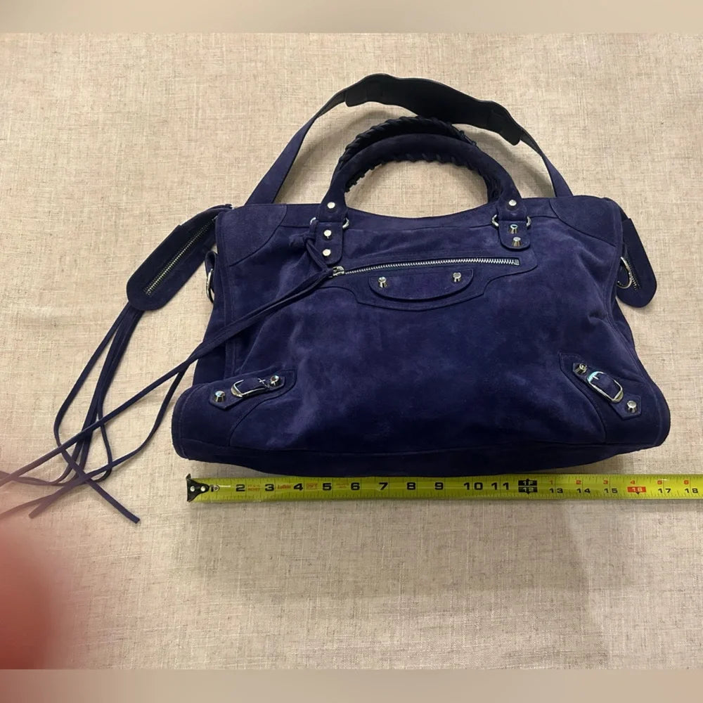 Balenciaga City Bag Blue Suede w/Silver tone hardware