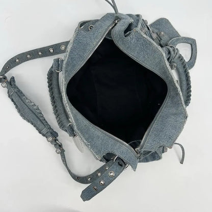 BALENCIAGA Neo Cagole City Handbag Denim Rhinestone Bag 2023