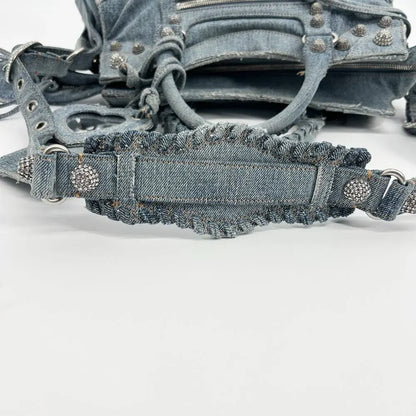 BALENCIAGA Neo Cagole City Handbag Denim Rhinestone Bag 2023