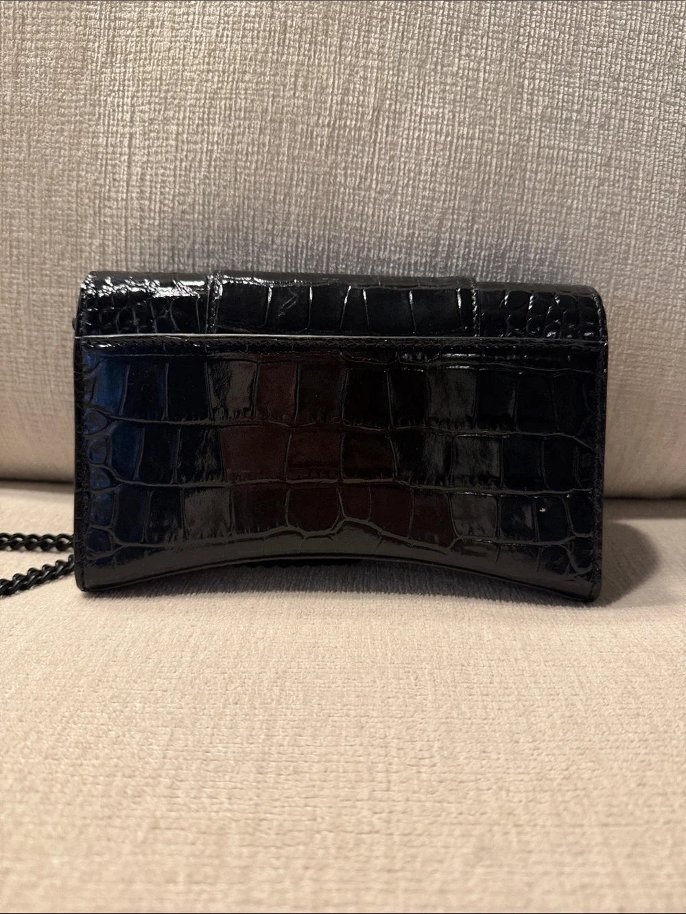 Balenciaga Black Croc-Embossed Leather Crossbody Bag