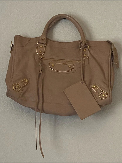 Balenciaga The City Bag Beige Shoulder Bag with Gold Hardware
