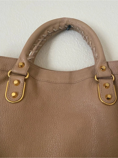 Balenciaga The City Bag Beige Shoulder Bag with Gold Hardware