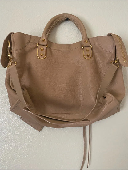 Balenciaga The City Bag Beige Shoulder Bag with Gold Hardware