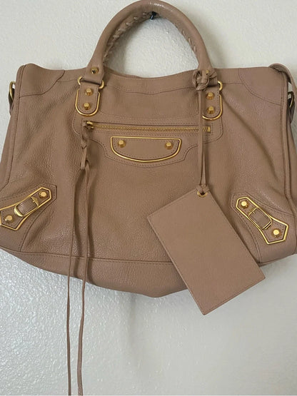 Balenciaga The City Bag Beige Shoulder Bag with Gold Hardware