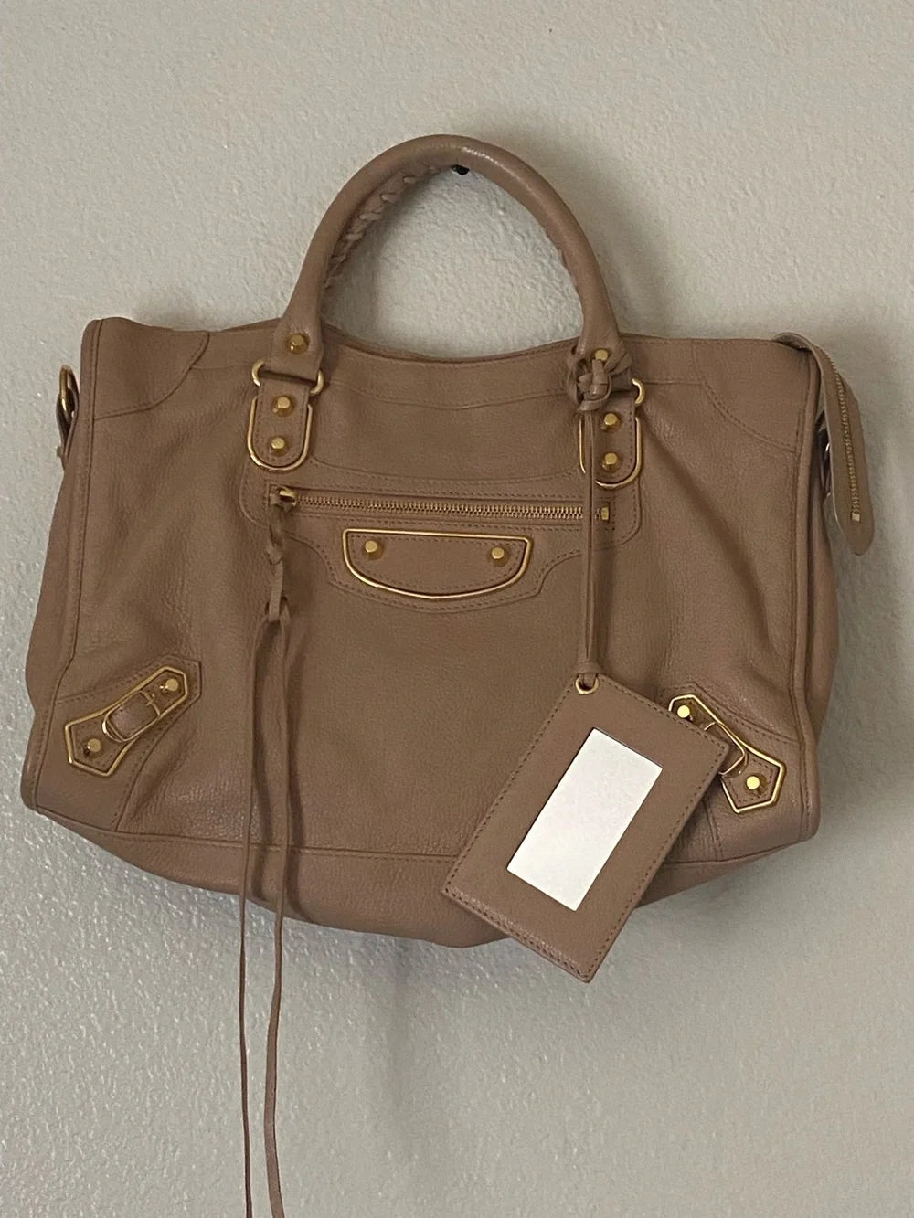 Balenciaga The City Bag Beige Shoulder Bag with Gold Hardware