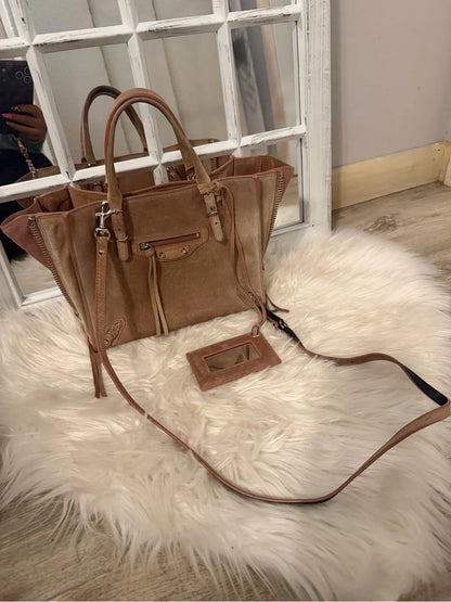 Balenciaga mini papier city bag suedeTote Satchel in Light Beige pink