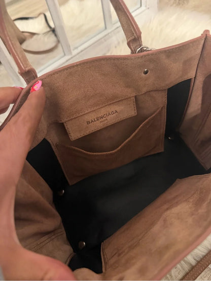 Balenciaga mini papier city bag suedeTote Satchel in Light Beige pink