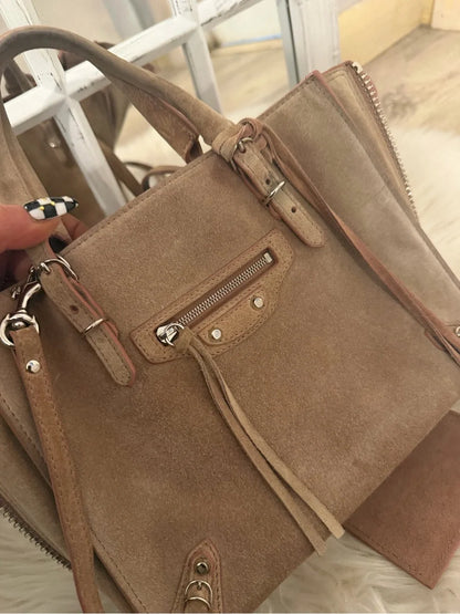 Balenciaga mini papier city bag suedeTote Satchel in Light Beige pink
