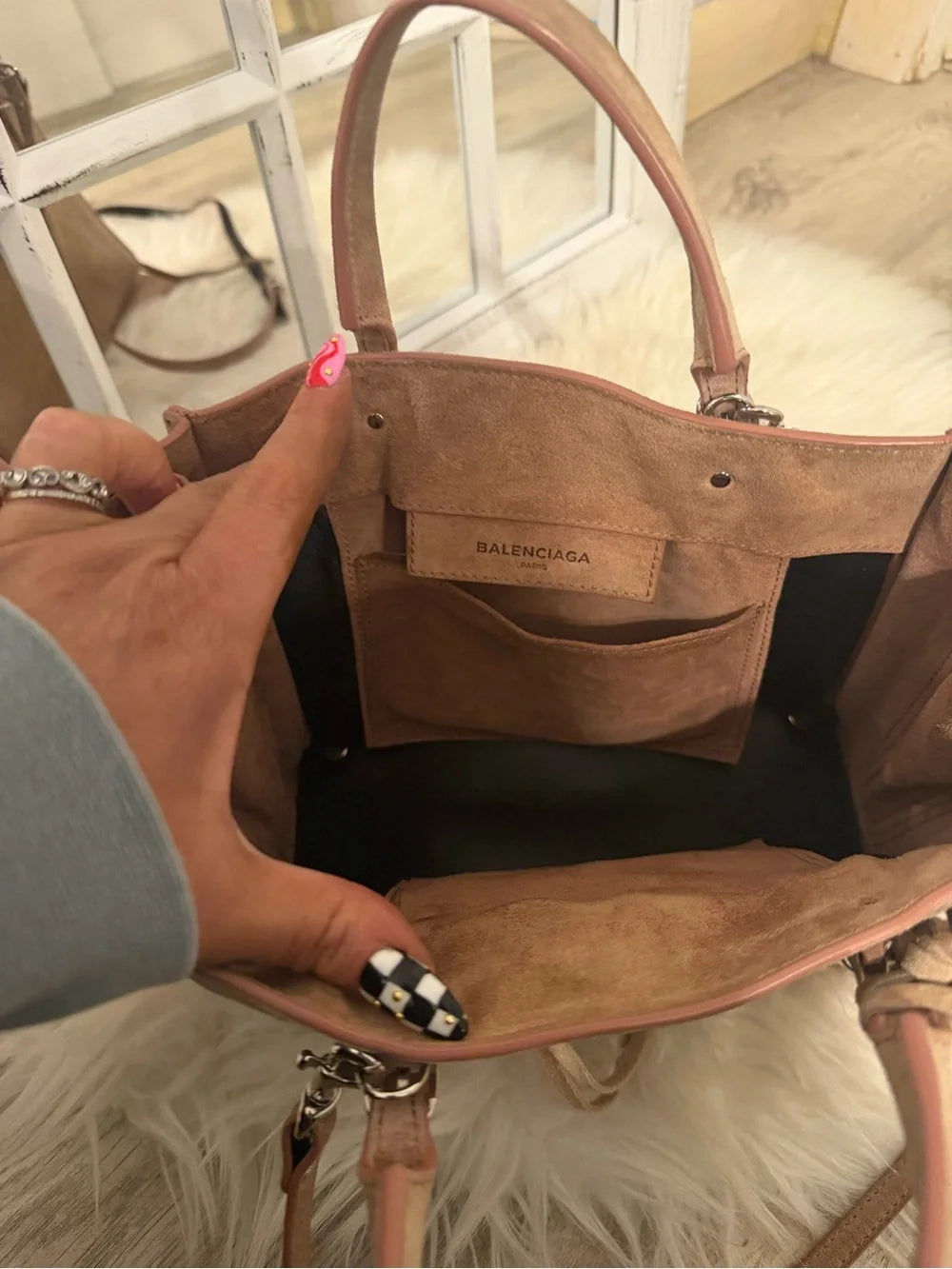 Balenciaga mini papier city bag suedeTote Satchel in Light Beige pink
