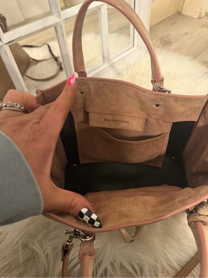Balenciaga mini papier city bag suedeTote Satchel in Light Beige pink