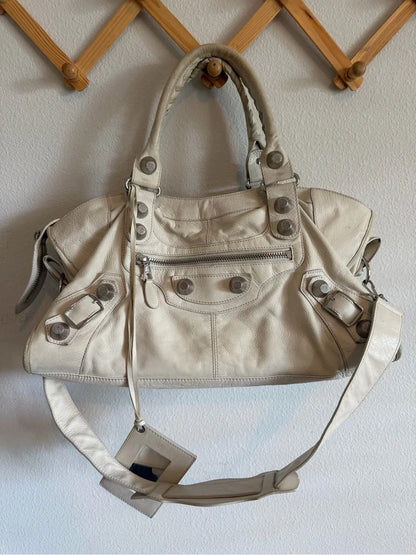 Balenciaga Ivory Leather Crossbody CityBag