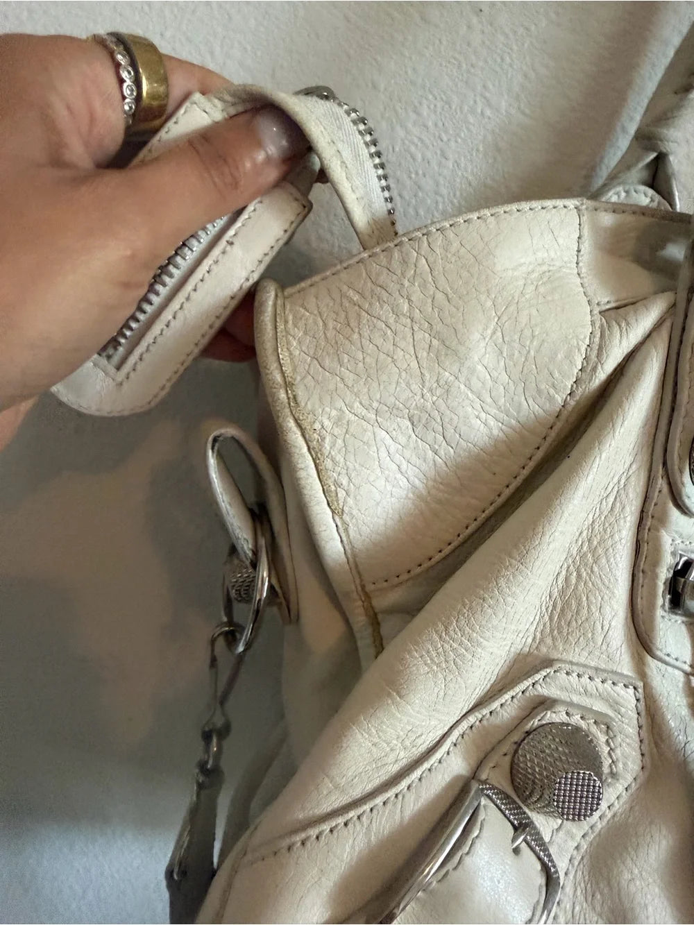 Balenciaga Ivory Leather Crossbody CityBag