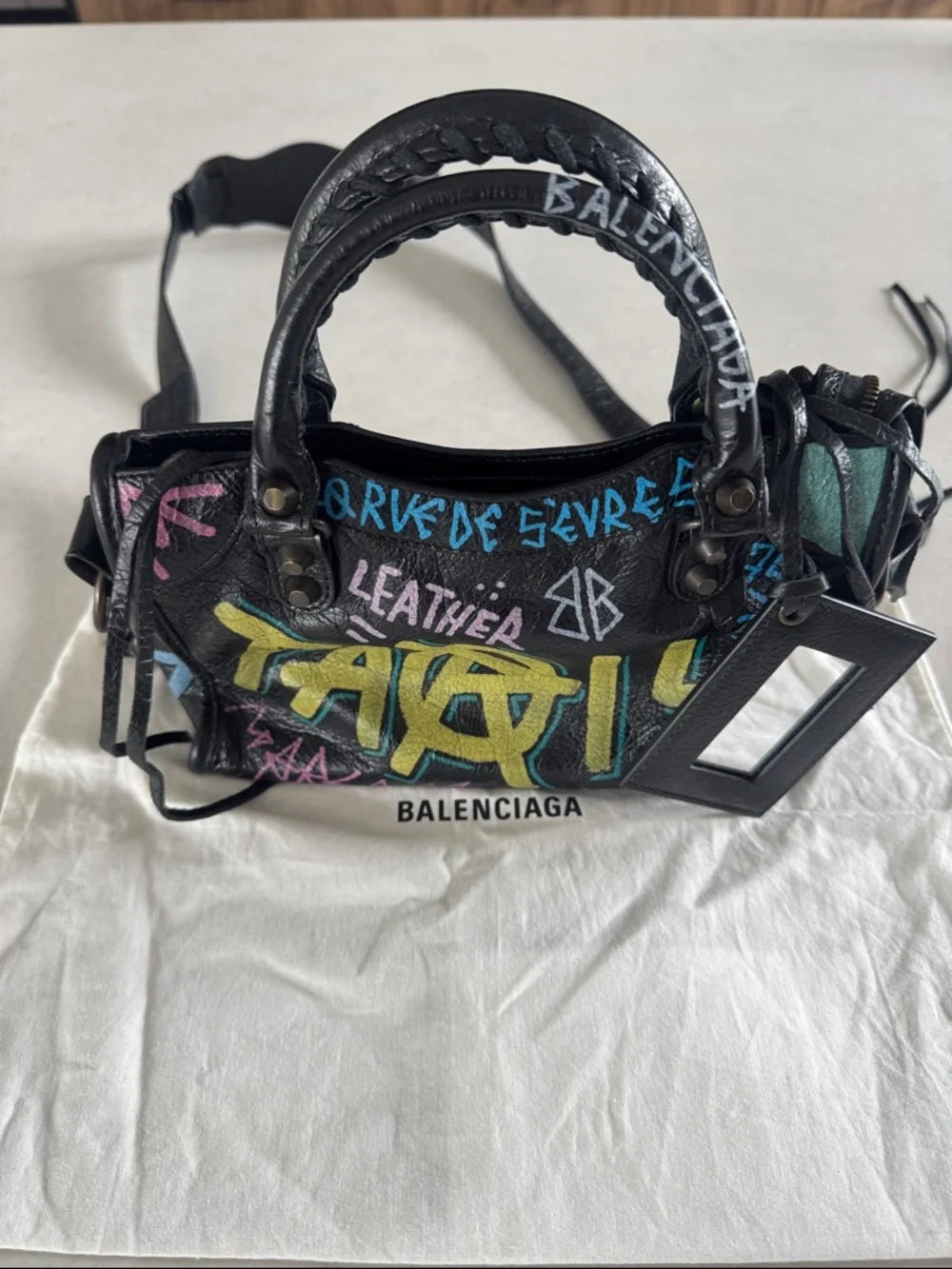 Balenciaga Agneau Graffiti Mini City Bag