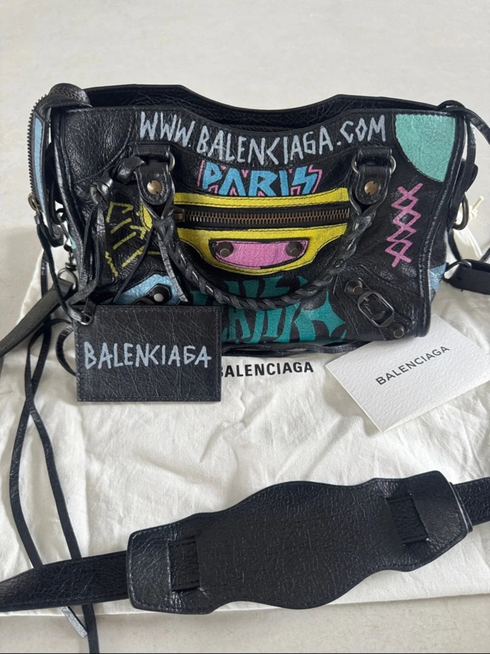 Balenciaga Agneau Graffiti Mini City Bag