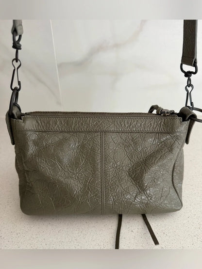 Balenciaga Mini Le City Moto Leather Shoulder Bag Army Green