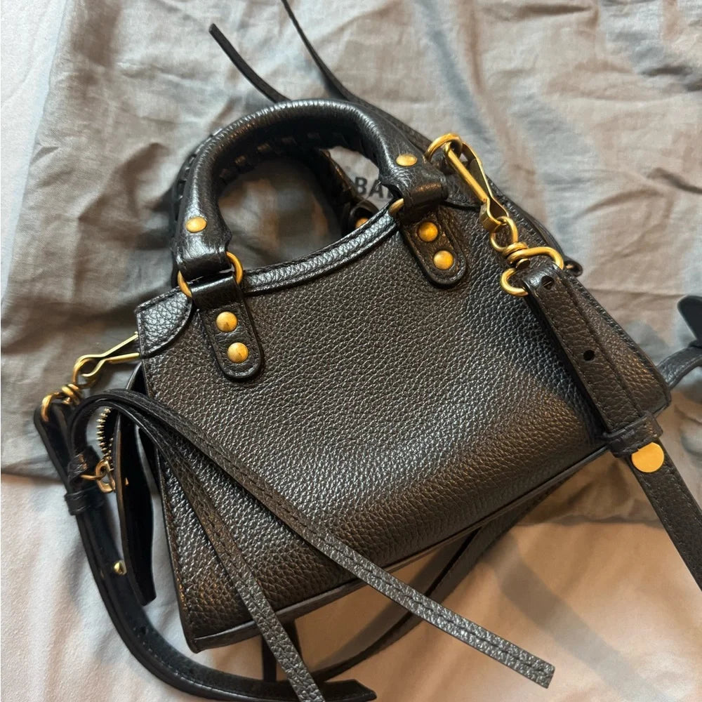 Balenciaga Black Mini City Bag with Gold Hardware