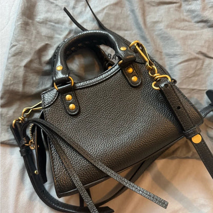 Balenciaga Black Mini City Bag with Gold Hardware