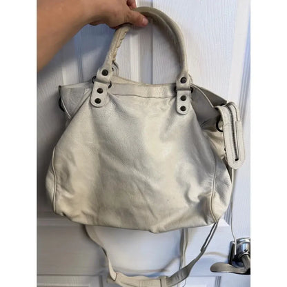 Balenciaga Classic Le City Bag White Lambskin Leather Motorcycle Tote Crossbody