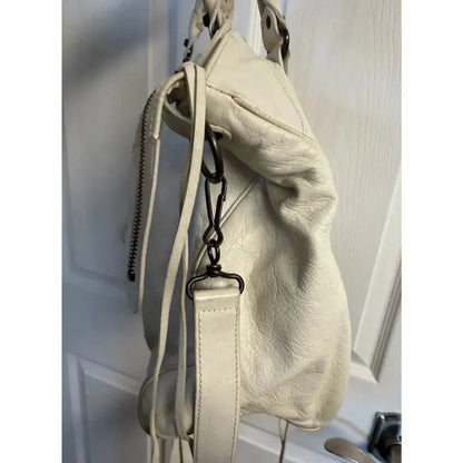 Balenciaga Classic Le City Bag White Lambskin Leather Motorcycle Tote Crossbody