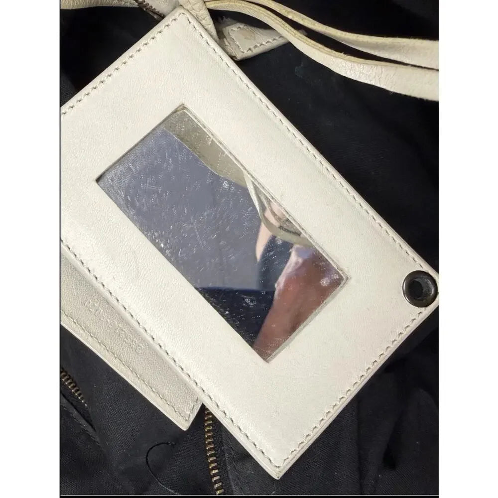 Balenciaga Classic Le City Bag White Lambskin Leather Motorcycle Tote Crossbody
