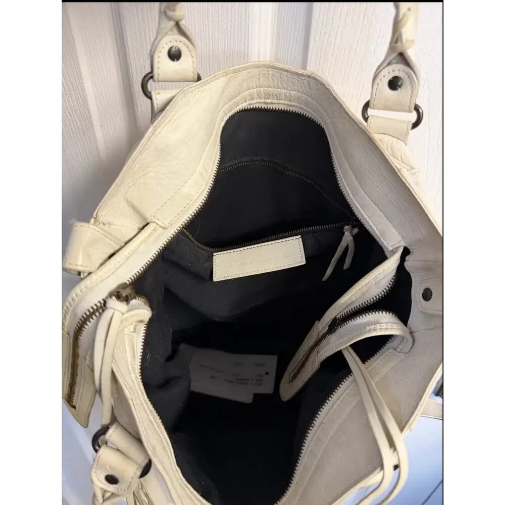 Balenciaga Classic Le City Bag White Lambskin Leather Motorcycle Tote Crossbody