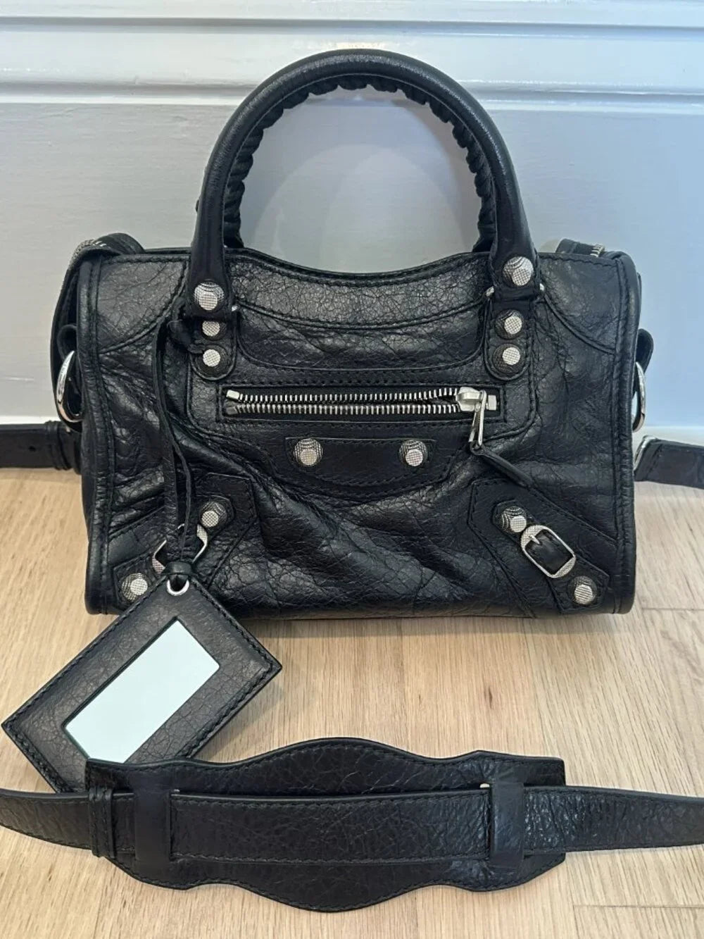 Balenciaga Giant 12 Mini City Bag Black Lambskin Silver Hardware Crossbody