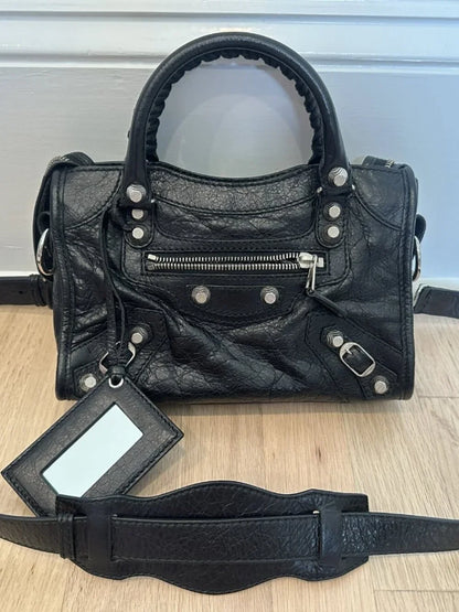 Balenciaga Giant 12 Mini City Bag Black Lambskin Silver Hardware Crossbody