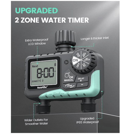 RainPoint 2-Zone Hose Water Timer